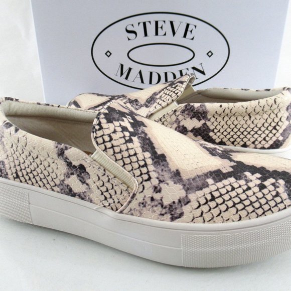 Steve Madden Gills Platform Slip On Sneaker Comfort Beige Snake Size 10
